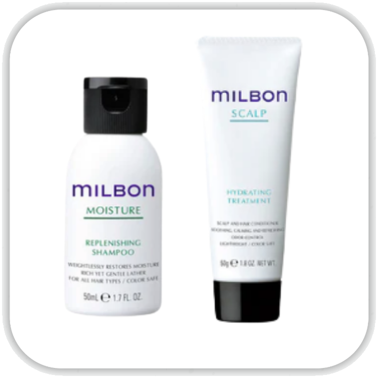 Milbon travel sized shampoo and conditioner